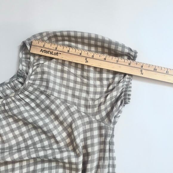 GILLI CREAM PUFFED SMOCKED ELASTIC CROPPED BLOUSE GINGHAM PATTERN SIZE S - Picture 7 of 10